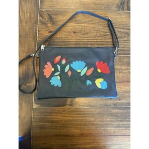 Embroidered Crossbody Purse Bright Floral Design with Adjustable Strap Zipper